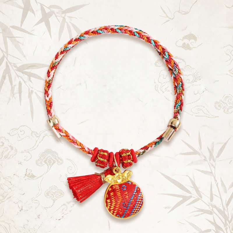 Buddha Stones Handmade Five-Color Cord Luck Red Song Brocade Chinese Lock Charm Apple Money Bag Gourd Zongzi Braided Bracelet - Money Bag(Same Color Tone – Pattern Varies) - image 5