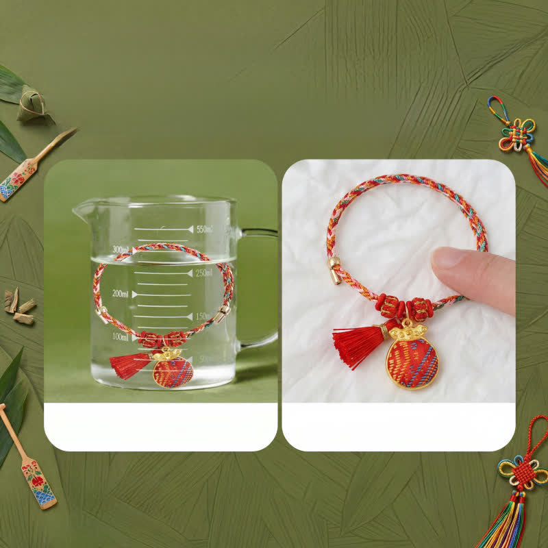 Buddha Stones Handmade Five-Color Cord Luck Red Song Brocade Chinese Lock Charm Apple Money Bag Gourd Zongzi Braided Bracelet - image 10