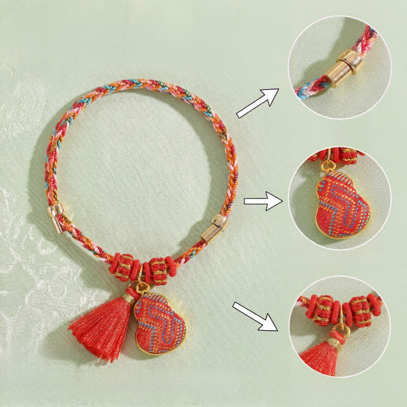 Buddha Stones Handmade Five-Color Cord Luck Red Song Brocade Chinese Lock Charm Apple Money Bag Gourd Zongzi Braided Bracelet - image 13
