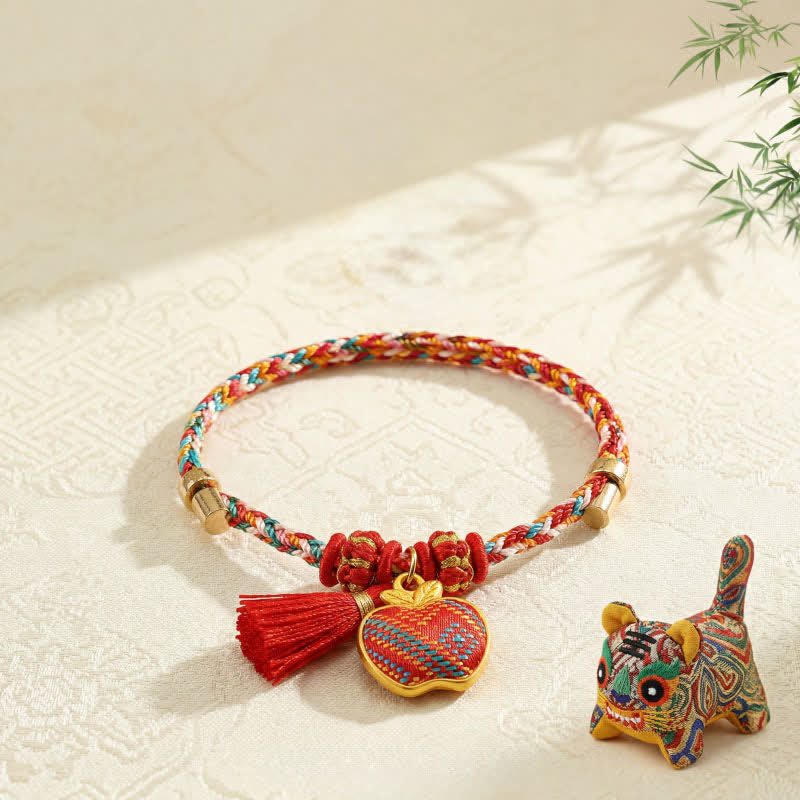 Buddha Stones Handmade Five-Color Cord Luck Red Song Brocade Chinese Lock Charm Apple Money Bag Gourd Zongzi Braided Bracelet - Apple(Same Color Tone – Pattern Varies) - image 23
