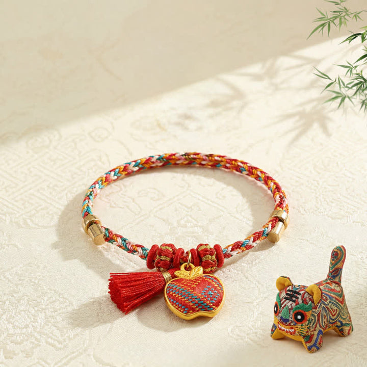 Buddha Stones Handmade Five-Color Cord Luck Red Song Brocade Chinese Lock Charm Apple Money Bag Gourd Zongzi Braided Bracelet - Apple(Same Color Tone – Pattern Varies) - image 23