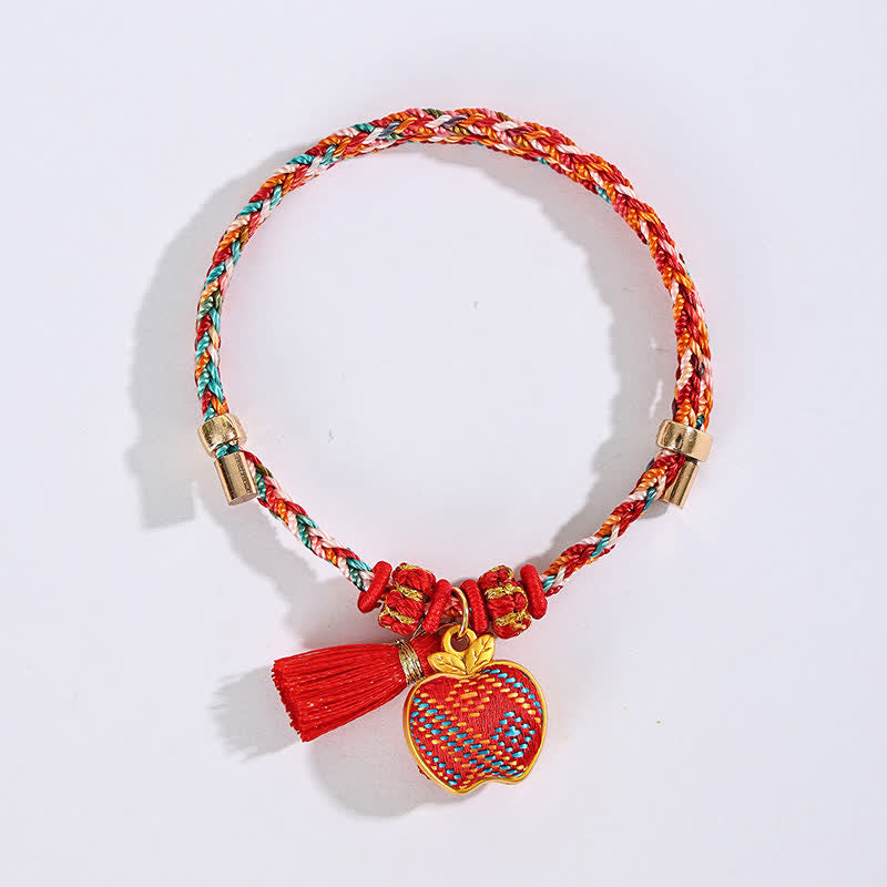 Buddha Stones Handmade Five-Color Cord Luck Red Song Brocade Chinese Lock Charm Apple Money Bag Gourd Zongzi Braided Bracelet - image 30