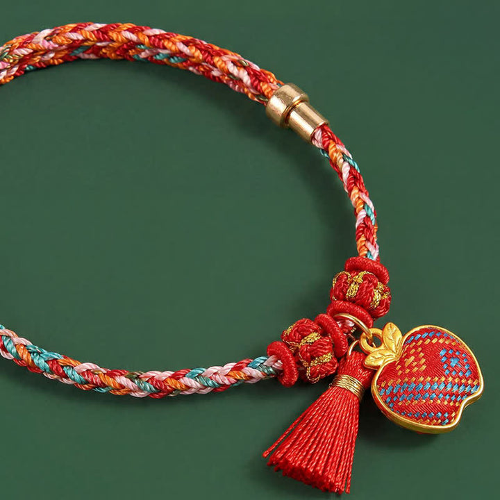 Buddha Stones Handmade Five-Color Cord Luck Red Song Brocade Chinese Lock Charm Apple Money Bag Gourd Zongzi Braided Bracelet - image 33