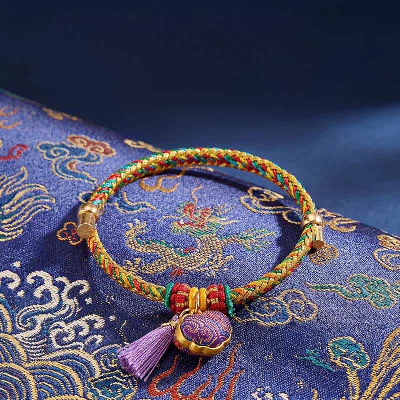 Buddha Stones Handwoven Five Color Cord Luck Purple Song Brocade Chinese Lock Charm Apple Money Bag Gourd Zongzi Adjustable Bracelet - Chinese Lock Charm(Same Color Tone – Pattern Varies) - image 0