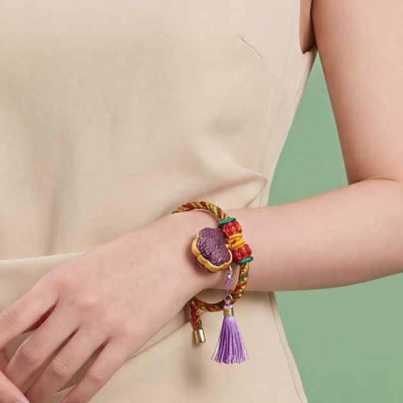 Buddha Stones Handwoven Five Color Cord Luck Purple Song Brocade Chinese Lock Charm Apple Money Bag Gourd Zongzi Adjustable Bracelet - image 11