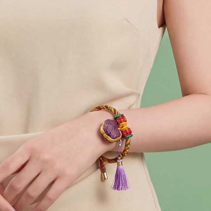 Buddha Stones Handwoven Five Color Cord Luck Purple Song Brocade Chinese Lock Charm Apple Money Bag Gourd Zongzi Adjustable Bracelet - image 11