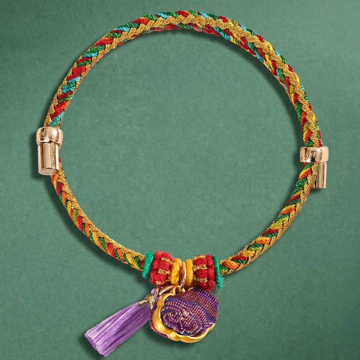 Buddha Stones Handwoven Five Color Cord Luck Purple Song Brocade Chinese Lock Charm Apple Money Bag Gourd Zongzi Adjustable Bracelet - image 1