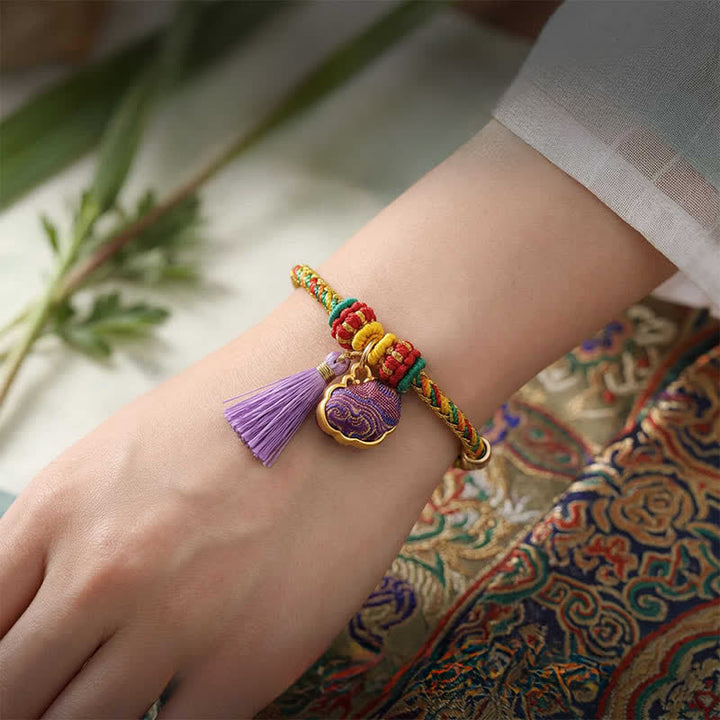 Buddha Stones Handwoven Five Color Cord Luck Purple Song Brocade Chinese Lock Charm Apple Money Bag Gourd Zongzi Adjustable Bracelet - image 4