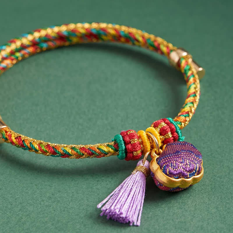 Buddha Stones Handwoven Five Color Cord Luck Purple Song Brocade Chinese Lock Charm Apple Money Bag Gourd Zongzi Adjustable Bracelet - image 8