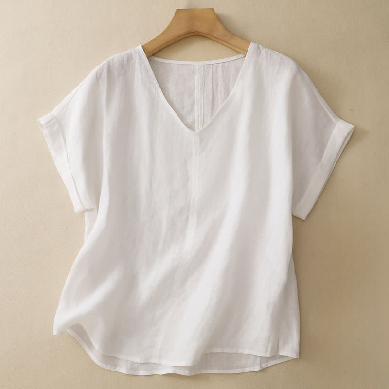 Buddha Stones Summer Casual Minimalist Side Slit Solid V-Neck Women's Short Sleeve T-Shirts - White - US8-10, UK/AU12-14, EU40-42 (2XL) - image 14