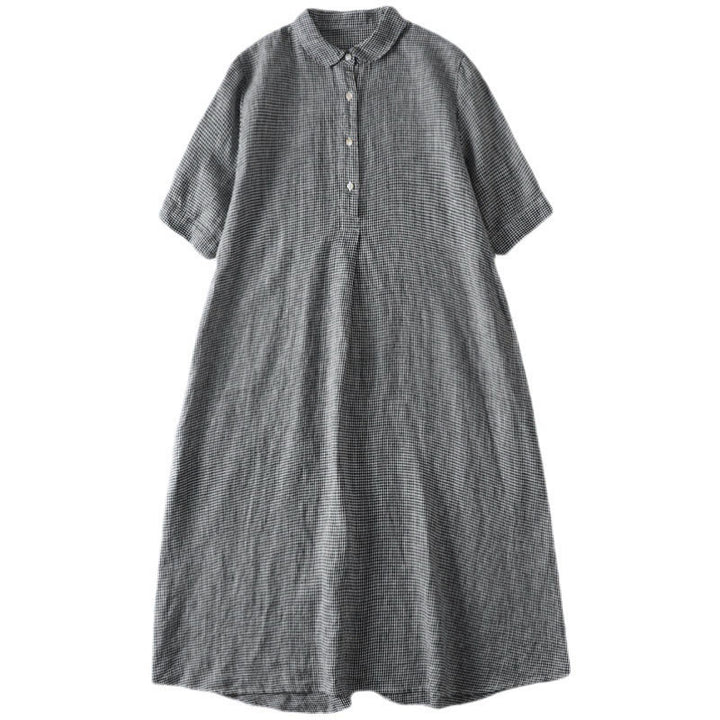 Buddha Stones Summer Casual Vintage Button-Up Plaid Women's Short Sleeve Dresses - image 4