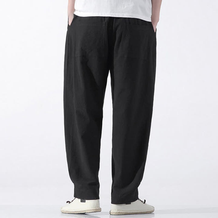 Buddha Stones Summer Casual Minimalist Drawstring Solid Cotton Cropped Pants Men's Harem Pants With Pocket - image 12
