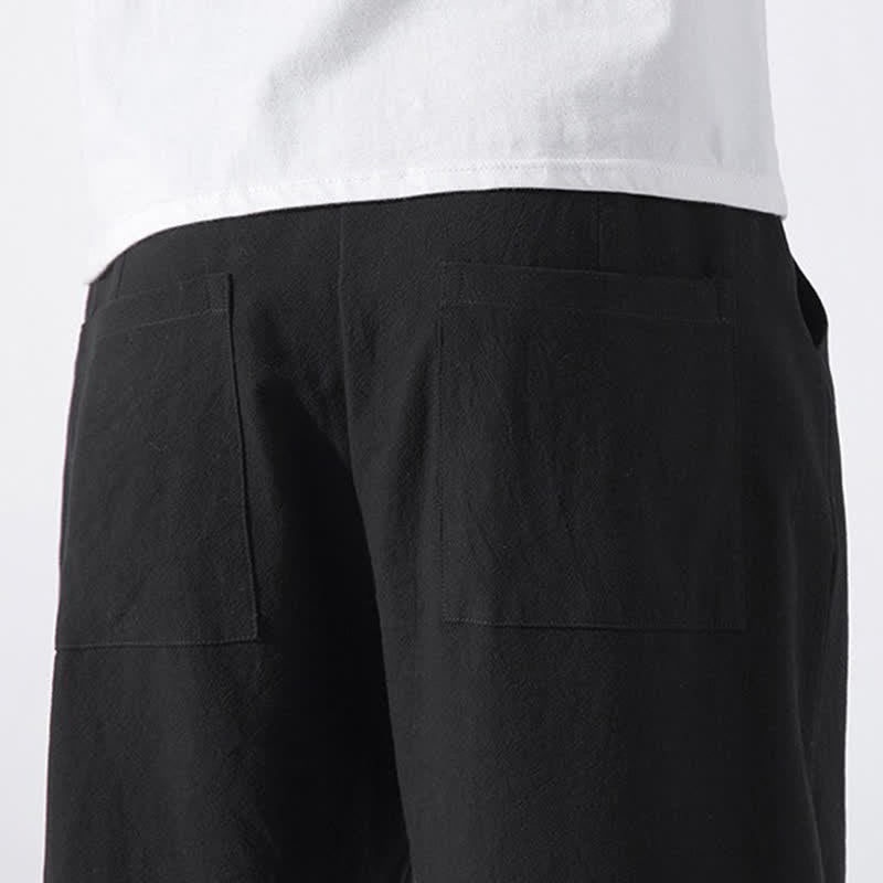 Buddha Stones Summer Casual Minimalist Drawstring Solid Cotton Cropped Pants Men's Harem Pants With Pocket - image 17