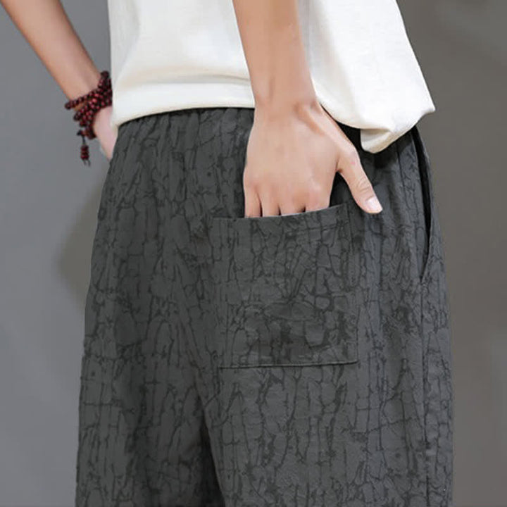 Buddha Stones Summer Casual Vintage Drawstring Abstract Men's Cropped Pants With Pockets - image 12