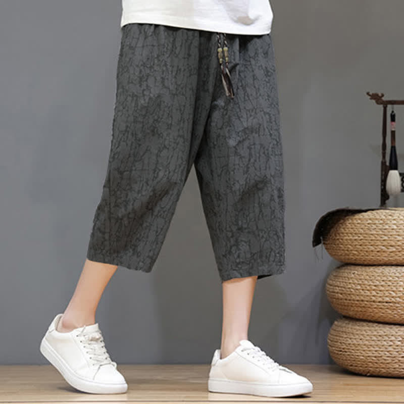 Buddha Stones Summer Casual Vintage Drawstring Abstract Men's Cropped Pants With Pockets - image 1