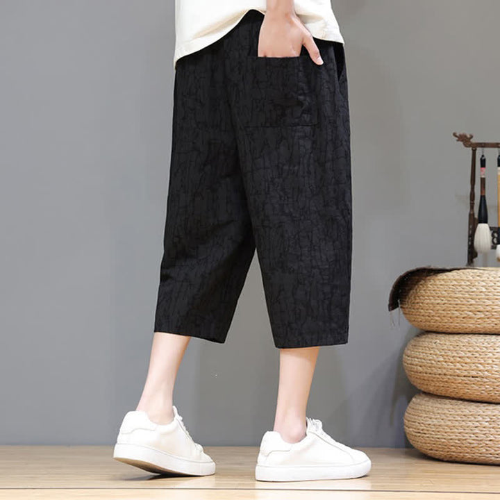 Buddha Stones Summer Casual Vintage Drawstring Abstract Men's Cropped Pants With Pockets - image 15