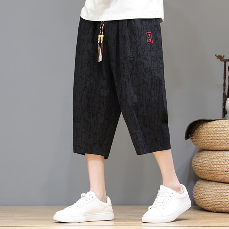 Buddha Stones Summer Casual Vintage Drawstring Abstract Men's Cropped Pants With Pockets - Black - US/UK/AU46, EU56 (5XL) - image 14