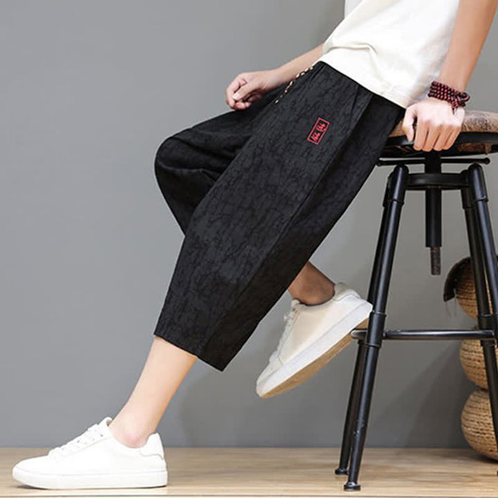 Buddha Stones Summer Casual Vintage Drawstring Abstract Men's Cropped Pants With Pockets - image 21