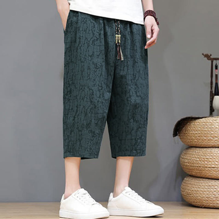 Buddha Stones Summer Casual Vintage Drawstring Abstract Men's Cropped Pants With Pockets - image 28
