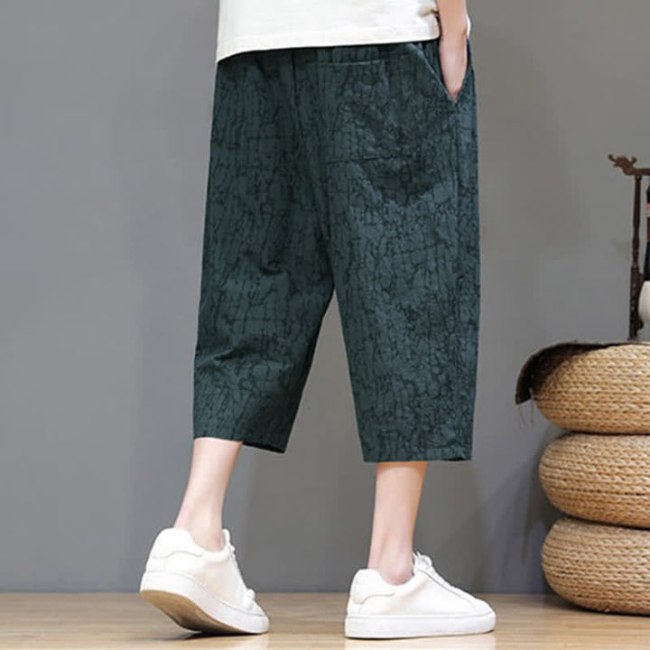 Buddha Stones Summer Casual Vintage Drawstring Abstract Men's Cropped Pants With Pockets - image 25