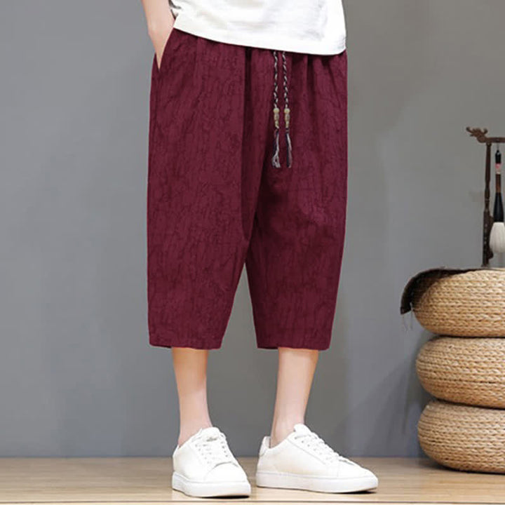 Buddha Stones Summer Casual Vintage Drawstring Abstract Men's Cropped Pants With Pockets - image 36