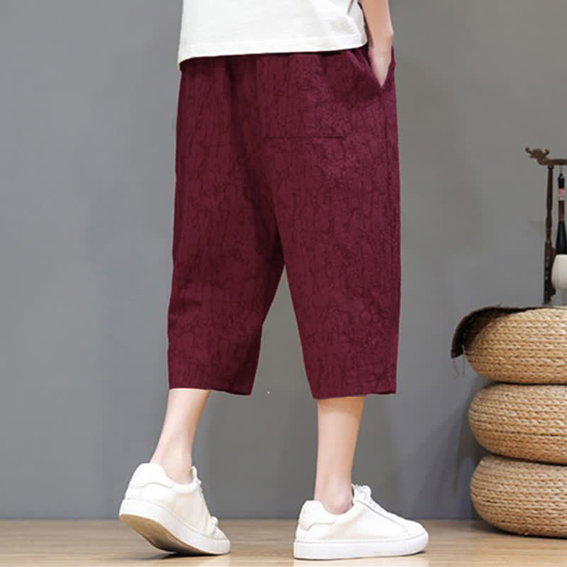 Buddha Stones Summer Casual Vintage Drawstring Abstract Men's Cropped Pants With Pockets - image 34