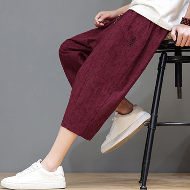 Buddha Stones Summer Casual Vintage Drawstring Abstract Men's Cropped Pants With Pockets - image 38