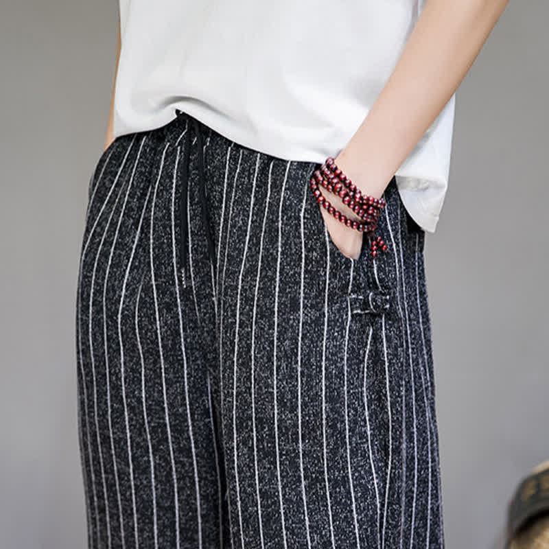 Buddha Stones Summer Casual Drawstring Striped Cropped Pants Men's Harem Pants With Pockets - image 9