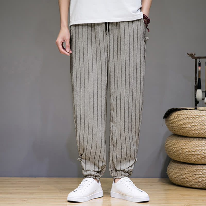 Buddha Stones Summer Casual Drawstring Striped Cropped Pants Men's Harem Pants With Pockets - image 21