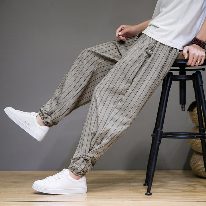 Buddha Stones Summer Casual Drawstring Striped Cropped Pants Men's Harem Pants With Pockets - image 27