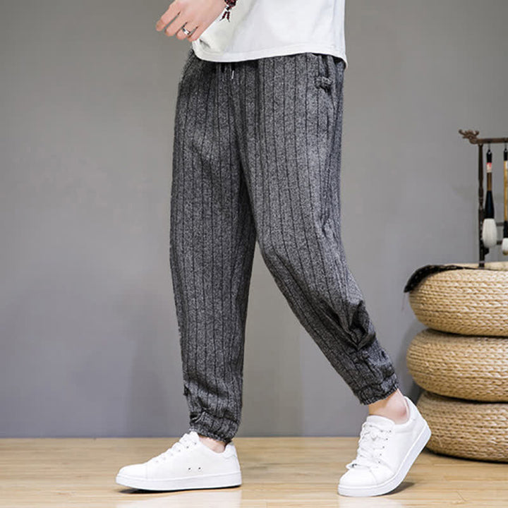 Buddha Stones Summer Casual Drawstring Striped Cropped Pants Men's Harem Pants With Pockets - DimGray - US/UK/AU46, EU56 (5XL) - image 12