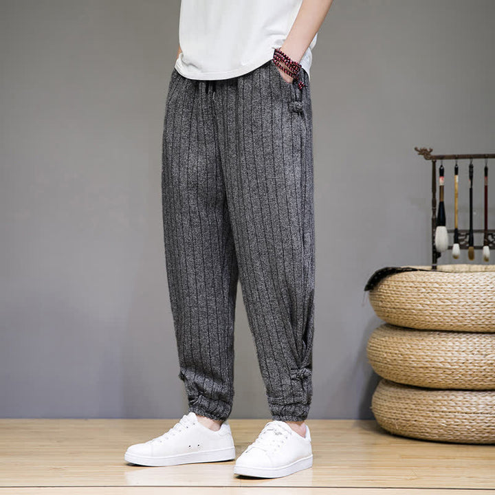 Buddha Stones Summer Casual Drawstring Striped Cropped Pants Men's Harem Pants With Pockets - image 18