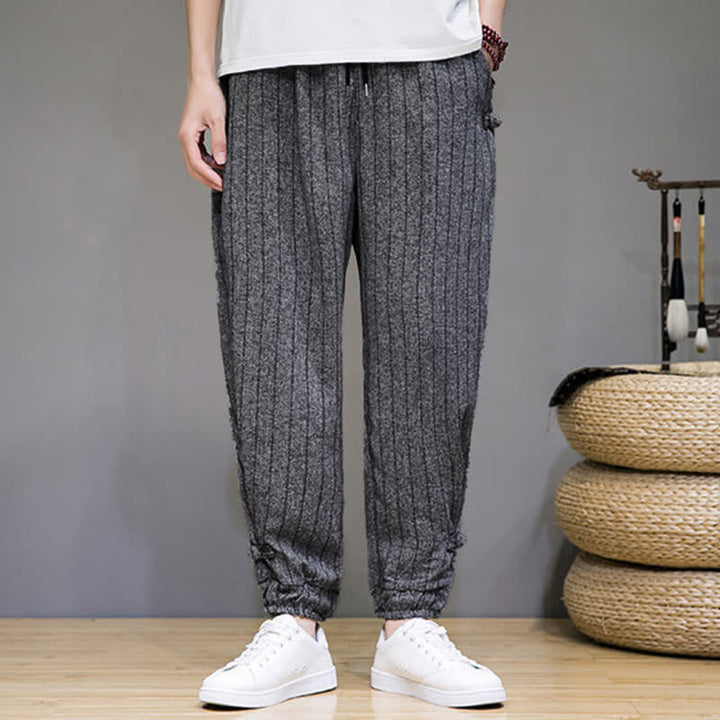Buddha Stones Summer Casual Drawstring Striped Cropped Pants Men's Harem Pants With Pockets - image 16