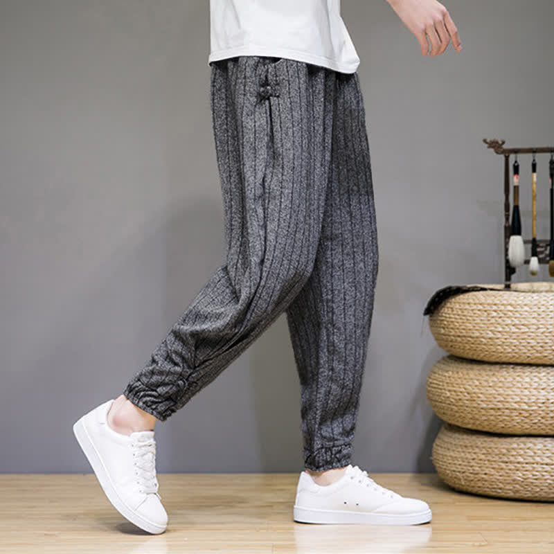 Buddha Stones Summer Casual Drawstring Striped Cropped Pants Men's Harem Pants With Pockets - image 14