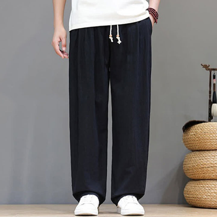 Buddha Stones Summer Casual Vintage Drawstring Solid Cotton Ankle Pants Men's Harem Pants With Pocket - image 15