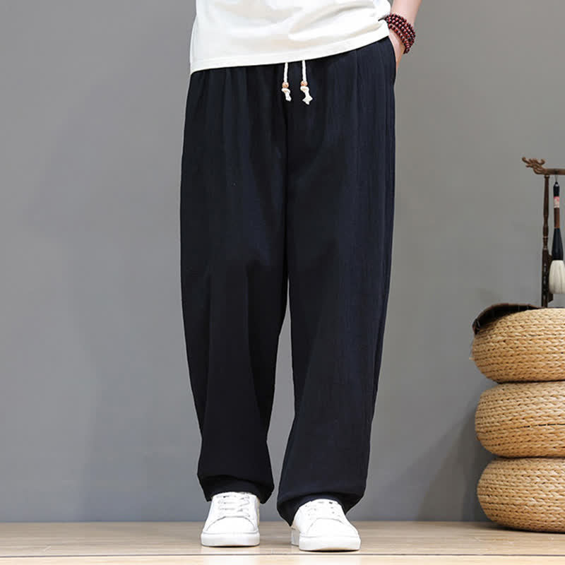 Buddha Stones Summer Casual Vintage Drawstring Solid Cotton Ankle Pants Men's Harem Pants With Pocket - image 12