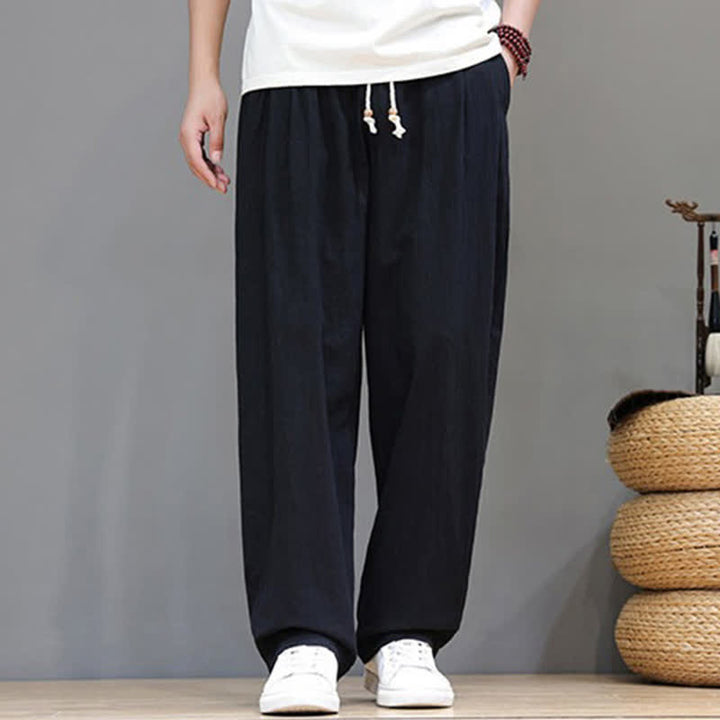 Buddha Stones Summer Casual Vintage Drawstring Solid Cotton Ankle Pants Men's Harem Pants With Pocket - image 16