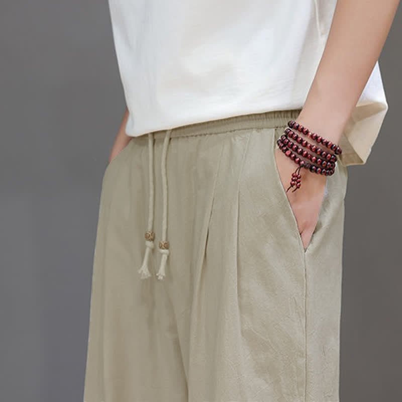 Buddha Stones Summer Casual Vintage Drawstring Solid Cotton Ankle Pants Men's Harem Pants With Pocket - image 26