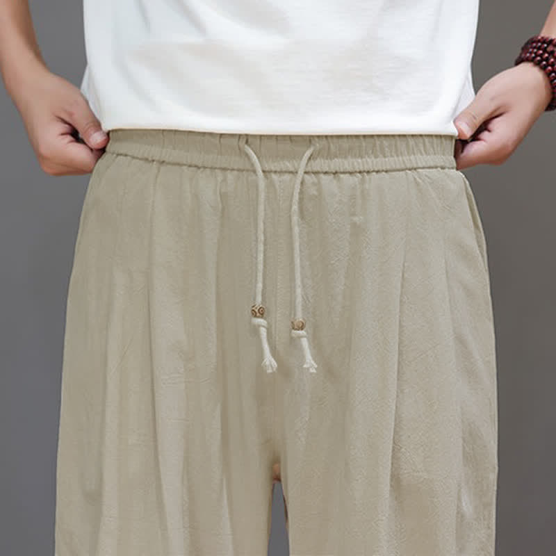 Buddha Stones Summer Casual Vintage Drawstring Solid Cotton Ankle Pants Men's Harem Pants With Pocket - image 25