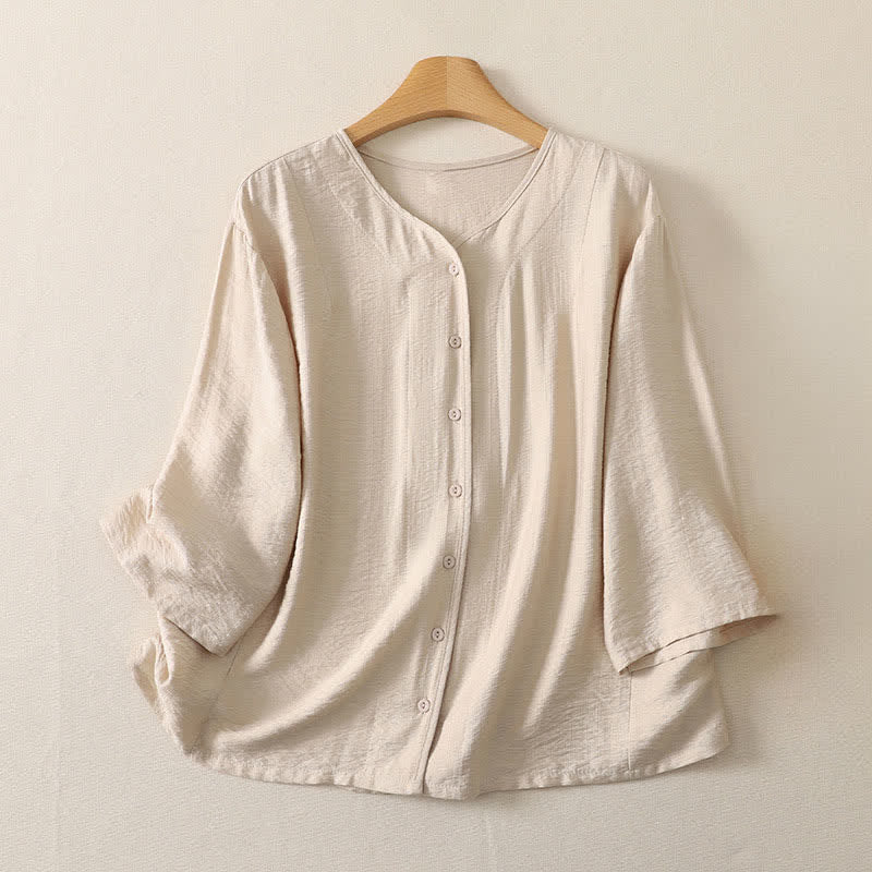 Buddha Stones Summer Casual Minimalist Button-Up Solid Women's Long Sleeve Shirts - AntiqueWhite - US12, UK/AU16, EU44 (3XL) - image 9