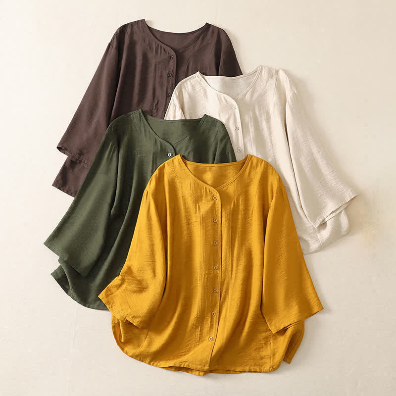 Buddha Stones Summer Casual Minimalist Button-Up Solid Women's Long Sleeve Shirts - image 21