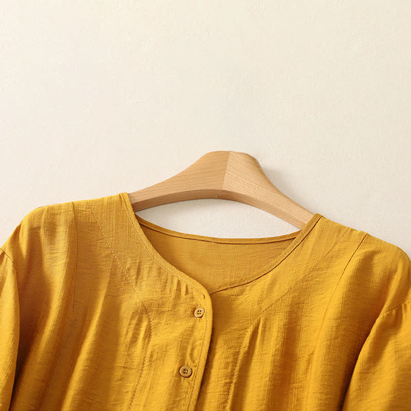 Buddha Stones Summer Casual Minimalist Button-Up Solid Women's Long Sleeve Shirts - image 2
