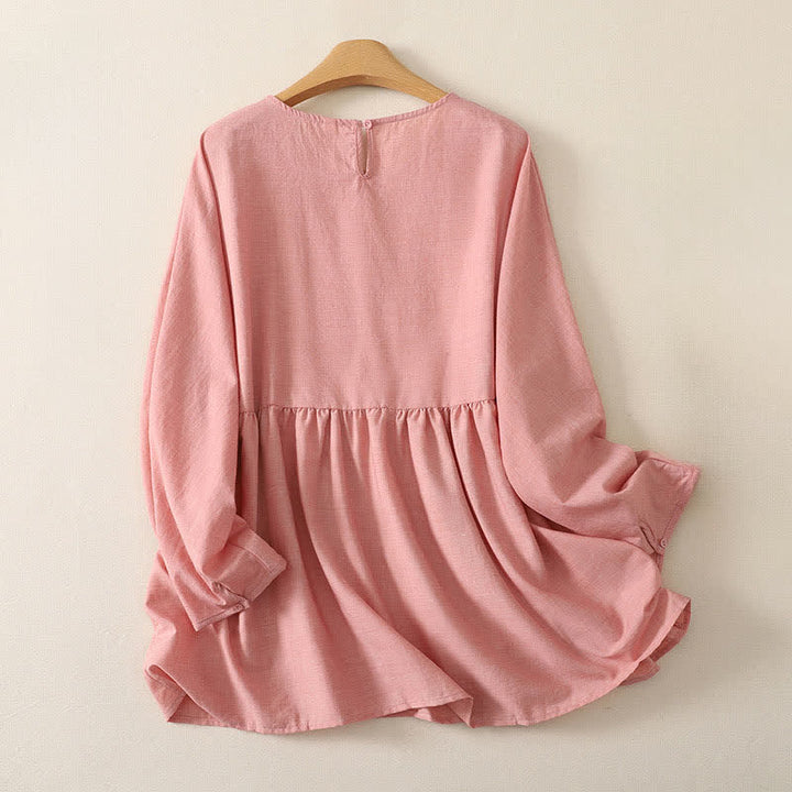 Buddha Stones Summer Casual Minimalist Solid Crew Neck Women's Long Sleeve Shirts - image 1
