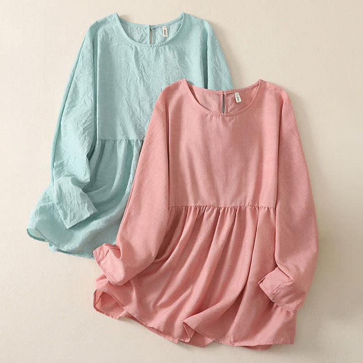 Buddha Stones Summer Casual Minimalist Solid Crew Neck Women's Long Sleeve Shirts - image 8