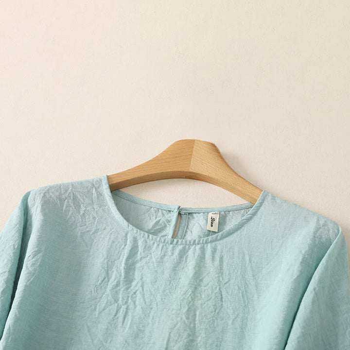 Buddha Stones Summer Casual Minimalist Solid Crew Neck Women's Long Sleeve Shirts - image 5