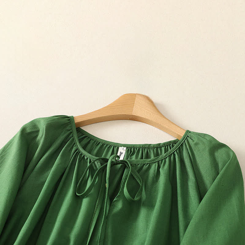 Buddha Stones Summer Boho Drawstring Crew Neck Solid Women's Long Sleeve Shirt - image 2