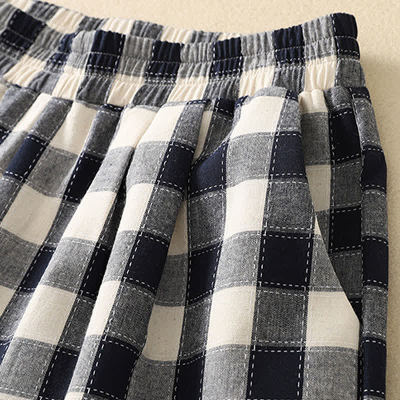 Buddha Stones Summer Casual Classic Plaid Cropped Pants Women's Harem Pants With Pocket - image 10