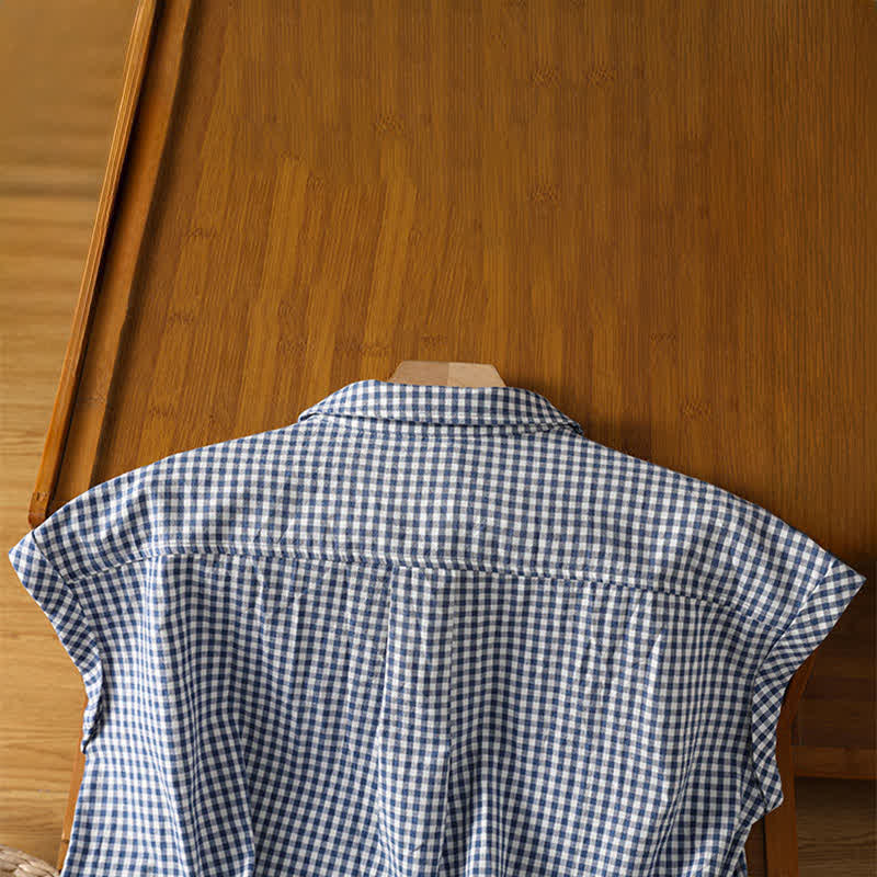 Buddha Stones Summer Casual Vintage Button-Up Plaid Women's Sleeveless Shirts Tank Top - image 10