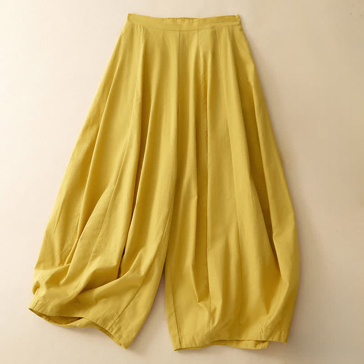 Buddha Stones Summer Casual Minimalist Solid Cropped Pants Women's Harem Pants With Pocket - Goldenrod - US12, UK/AU16, EU44 (2XL) - image 5
