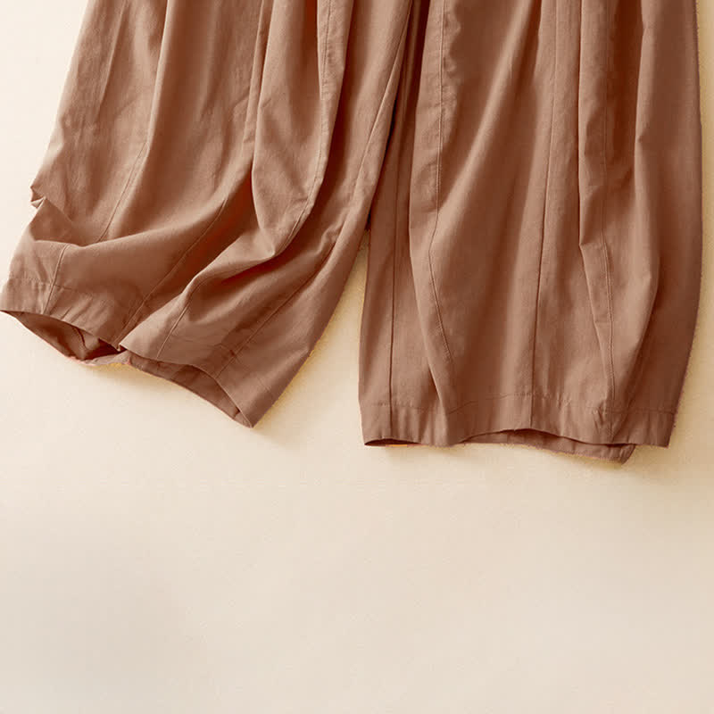 Buddha Stones Summer Casual Minimalist Solid Cropped Pants Women's Harem Pants With Pocket - image 4